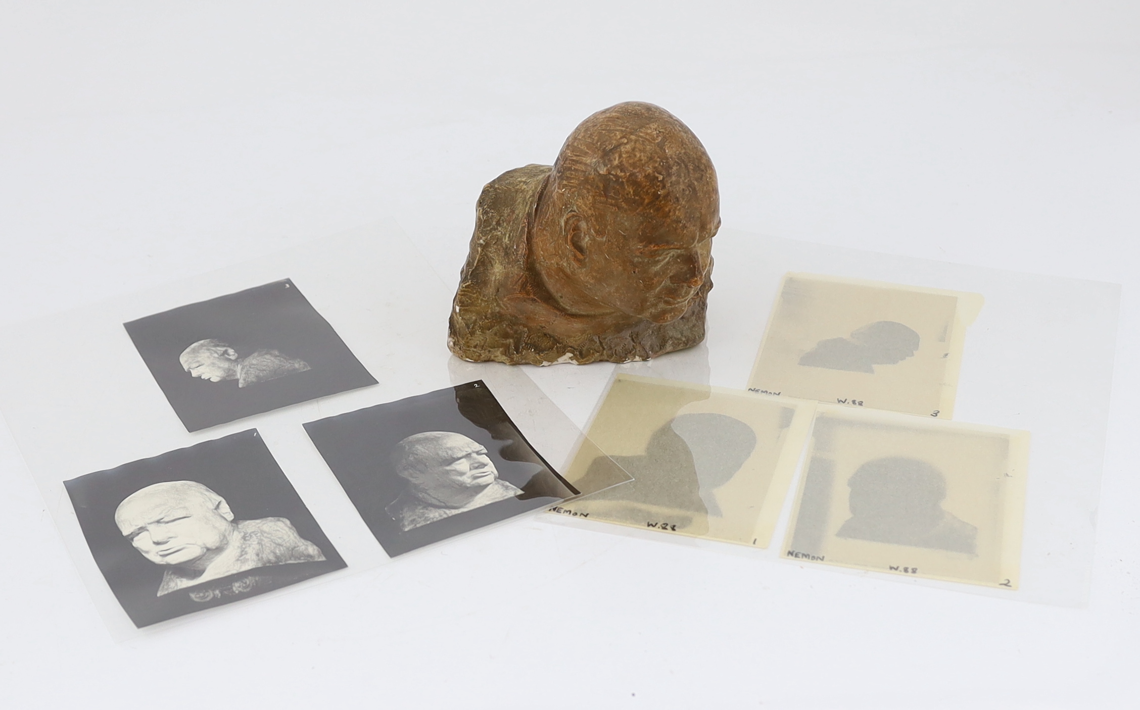 Churchill, Winston S. (1874-1965) - A plaster maquette for Head of Sir Winston Churchill by Oscar Nemon (1906-1985), with brown patination